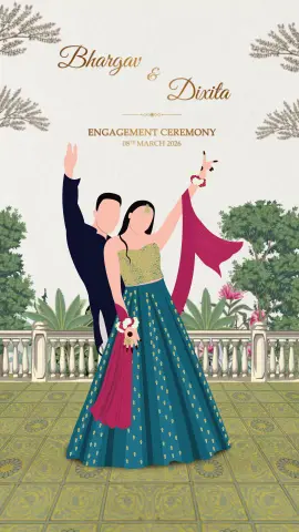 Flat Darbari Theme Engagement Invitation