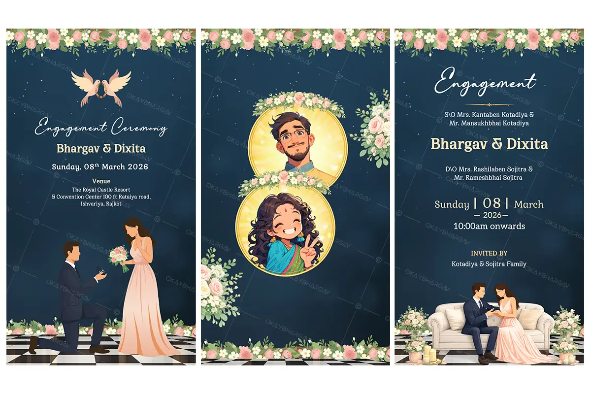 Midnight Blossom Engagement Invitation Template