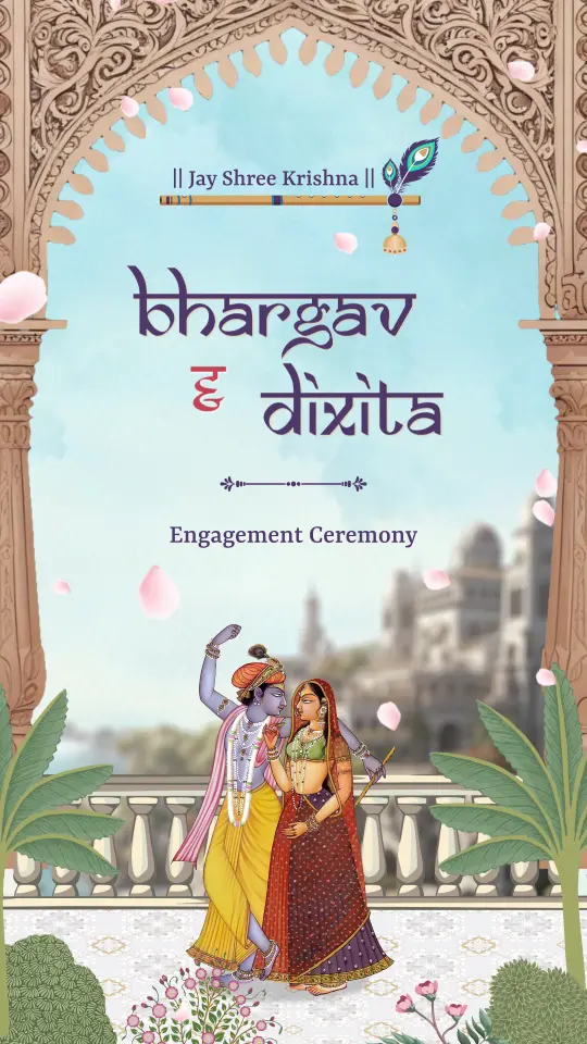 Radhe Krishna Theme Engagement Invitation