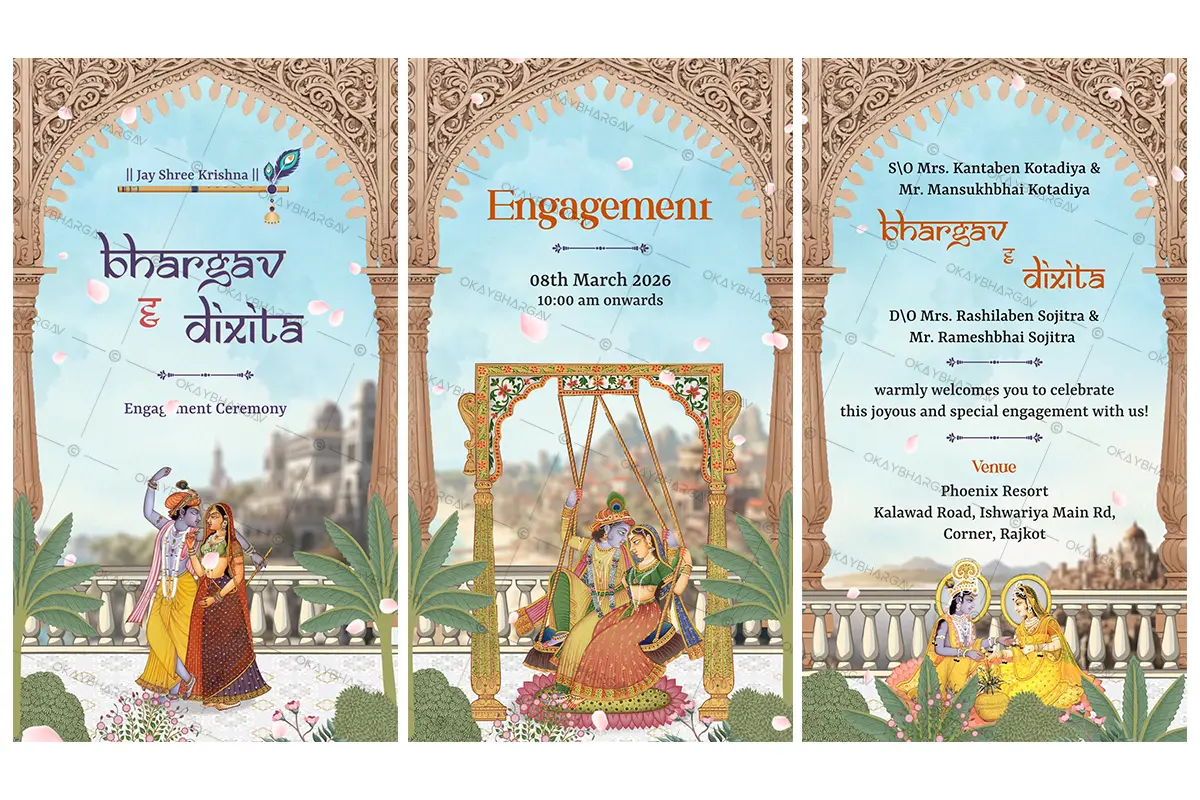 Radhe Krishna Theme Engagement Invitation