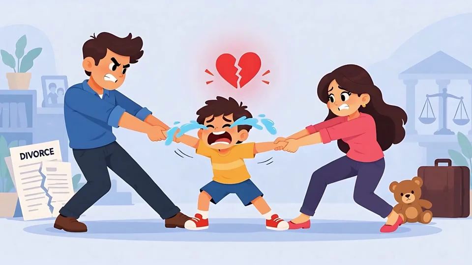 Animated Angry Parents Fighting Crying Child Divorce Custody