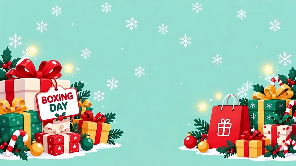 Animated Boxing Day Sale Gift Boxes Shopping Banner Background