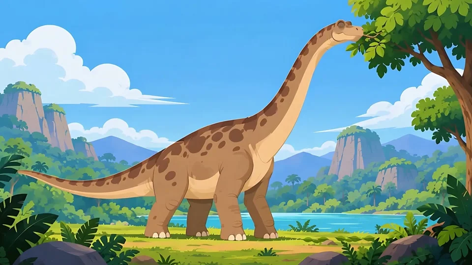 Animated Brachiosaurus Dinosaur Eating Leaves Prehistoric Jungle