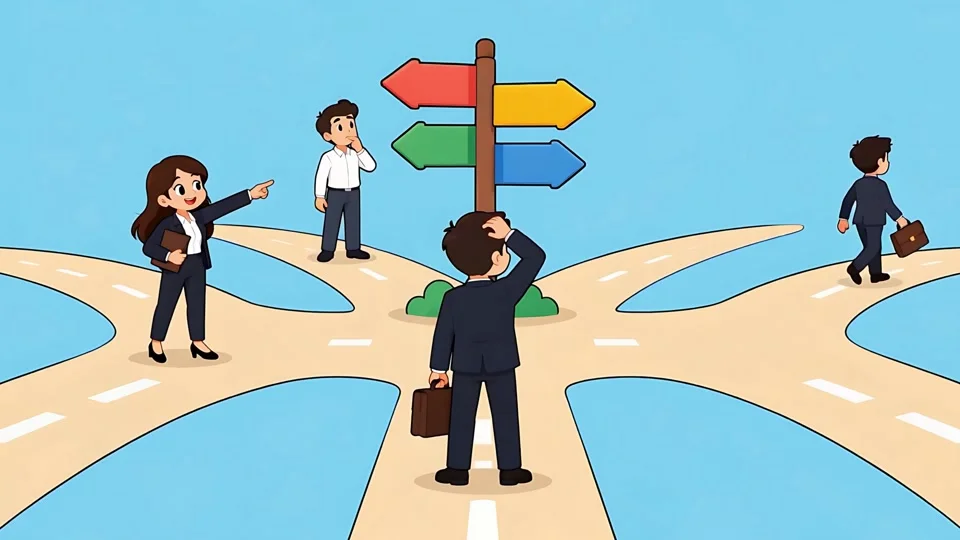 Animated Business People Fork in the Road Decision Making