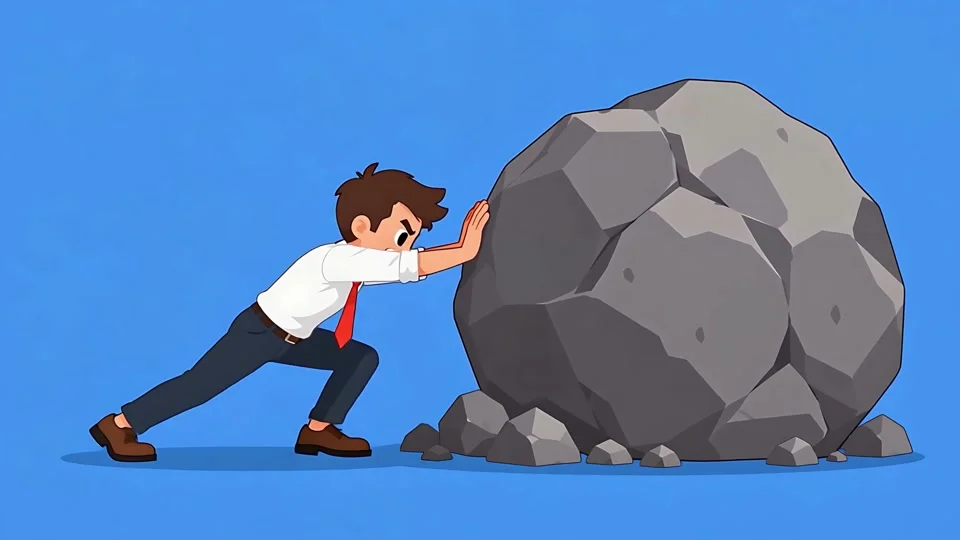 Animated Businessman Pushing Giant Heavy Rock Struggle Challenge