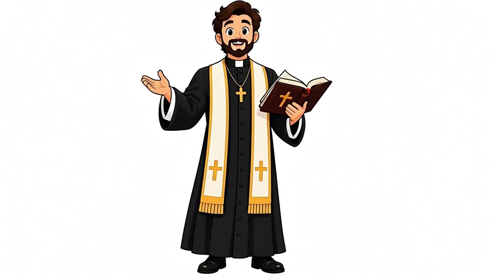 Animated Christian Priest Pastor Holding Bible Preaching