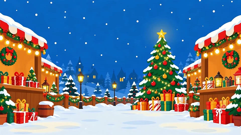 Animated Christmas Market Square Snowy Winter