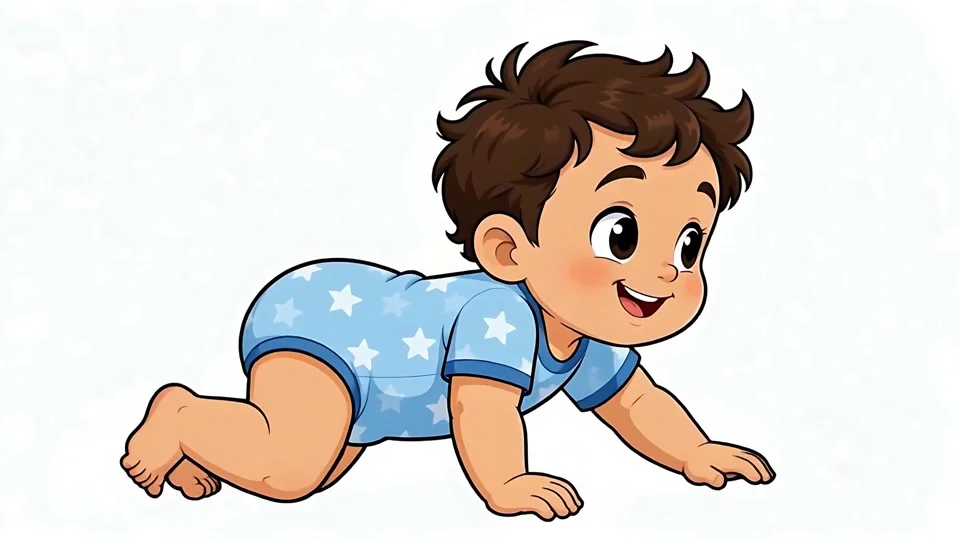 Animated Cute Baby Boy Crawling Blue Onesie