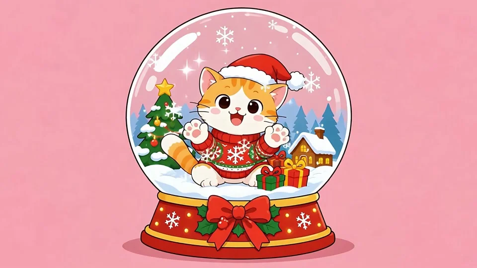 Animated Cute Cat Snowglobe Christmas Banner