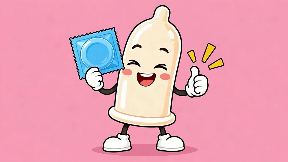 Animated Cute Condom Character Holding Packet Safe Sex Banner