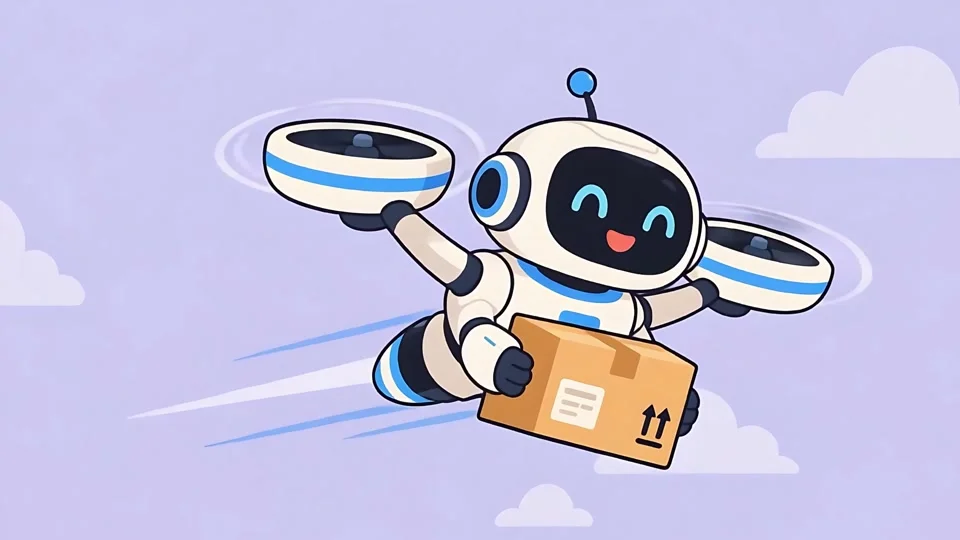 Animated Cute Delivery Drone Robot Flying Package Box