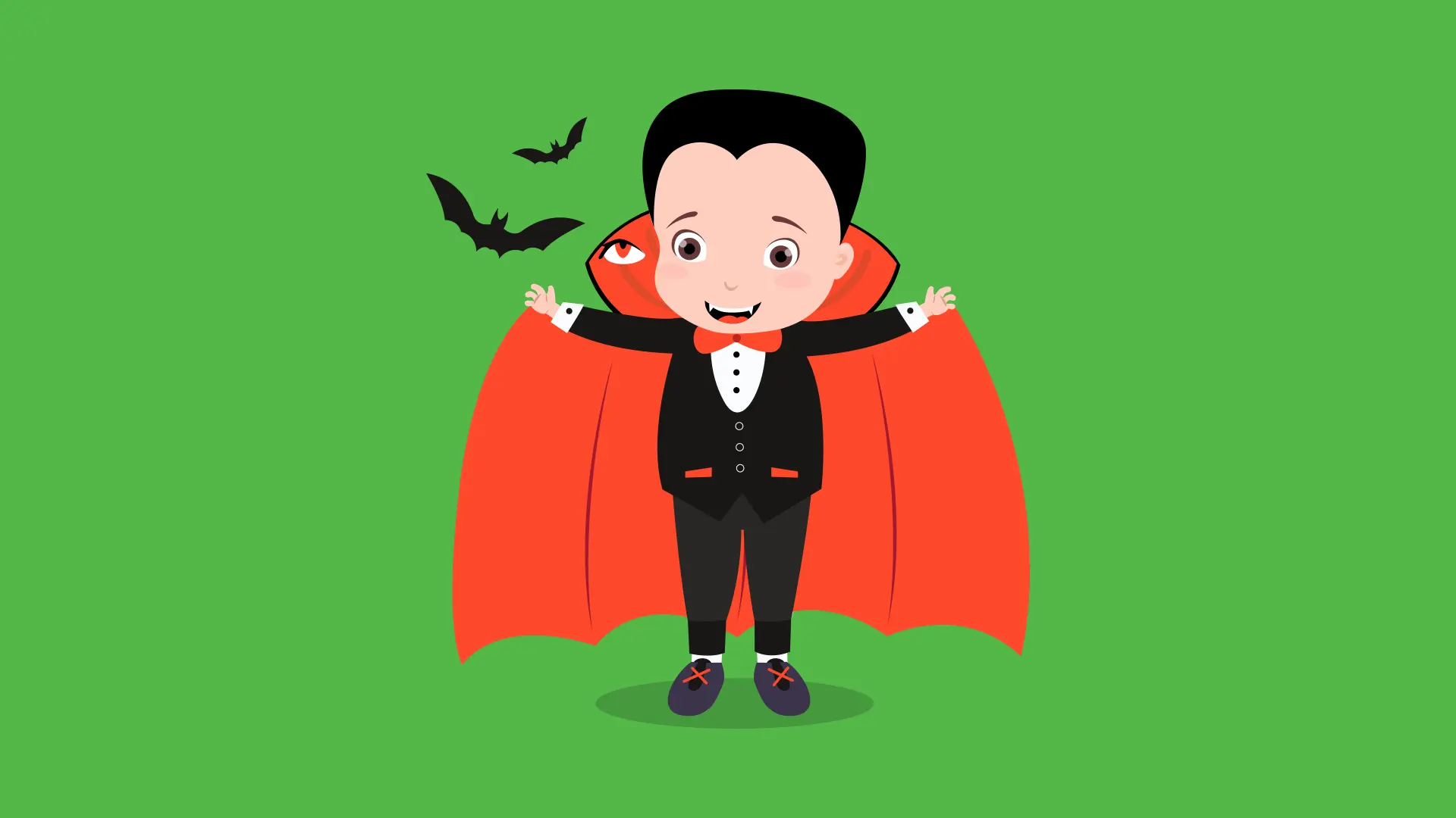 mated Cute Dracula Boy With Bats Green Screen Halloween