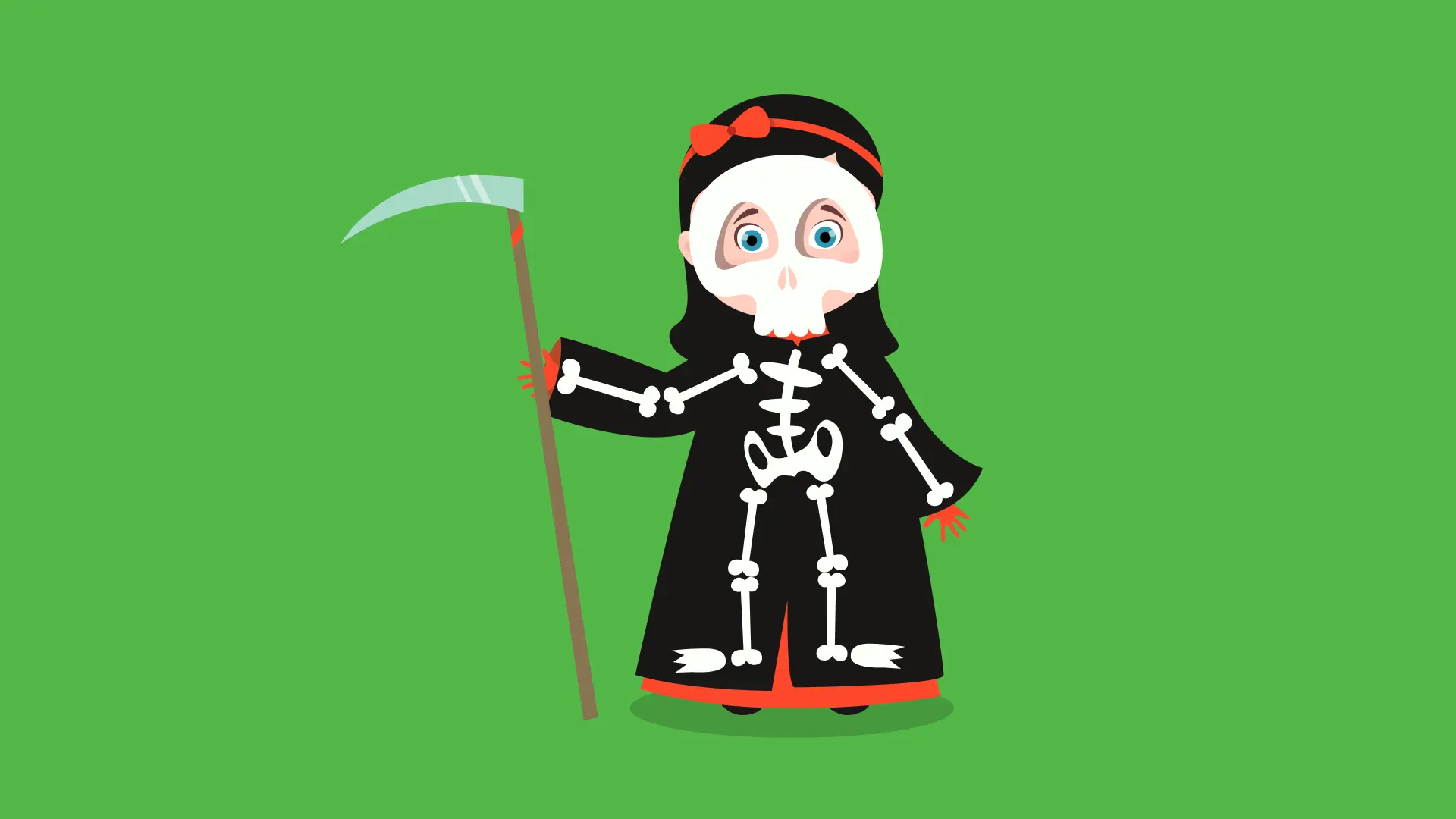 Animated Cute Girl Grim Reaper Costume Green Screen Halloween