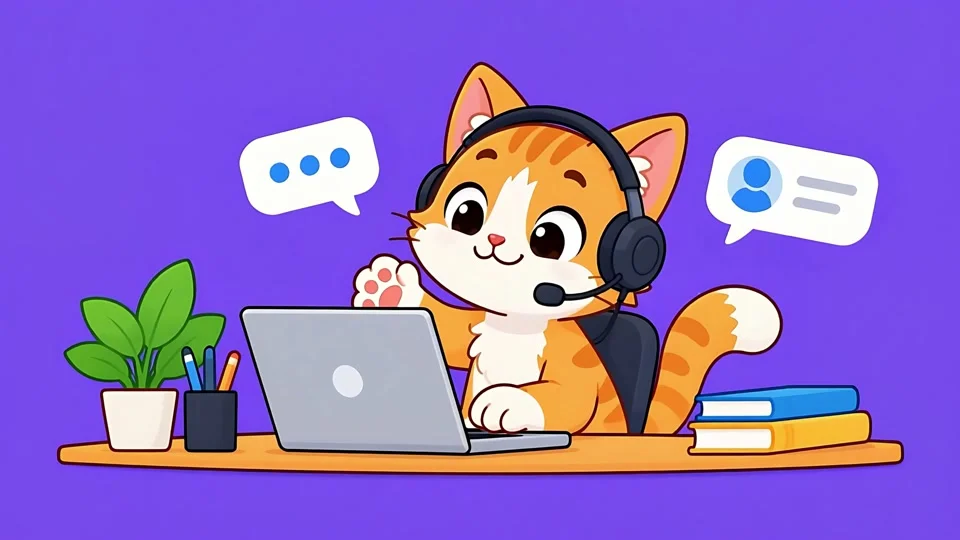 Animated Cute Orange Cat Customer Support Agent Laptop Headset