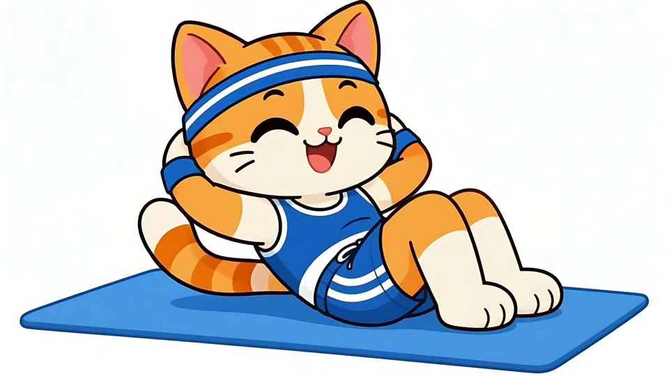 Animated Cute Orange Cat Doing Sit Ups Workout Gym
