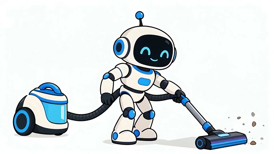 Animated Cute Robot Cleaning Vacuuming Floor Housework