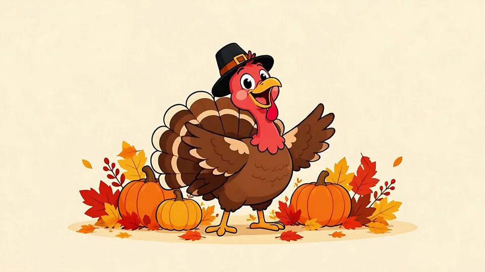 Animated Cute Thanksgiving Turkey Pilgrim Hat Pumpkins