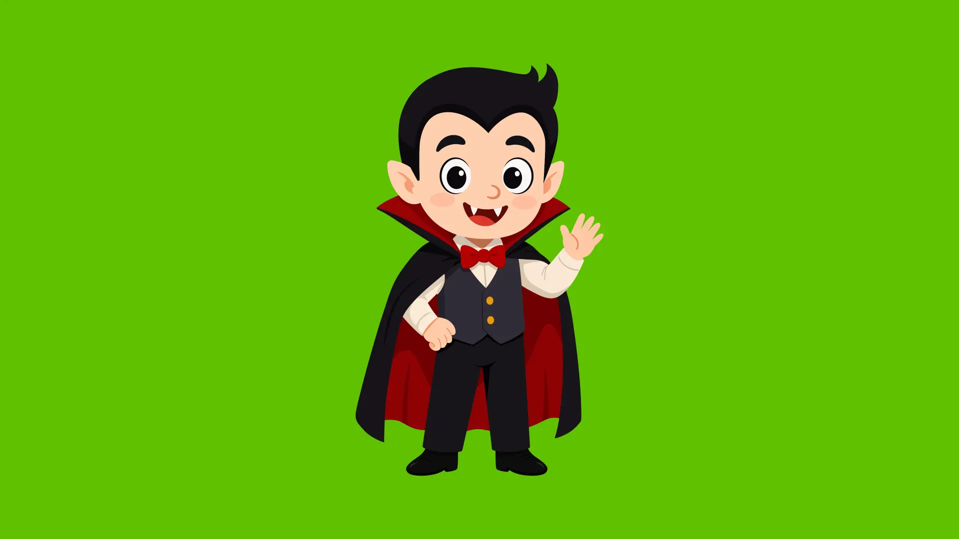 Animated Cute Vampire Boy Waving Green Screen Halloween
