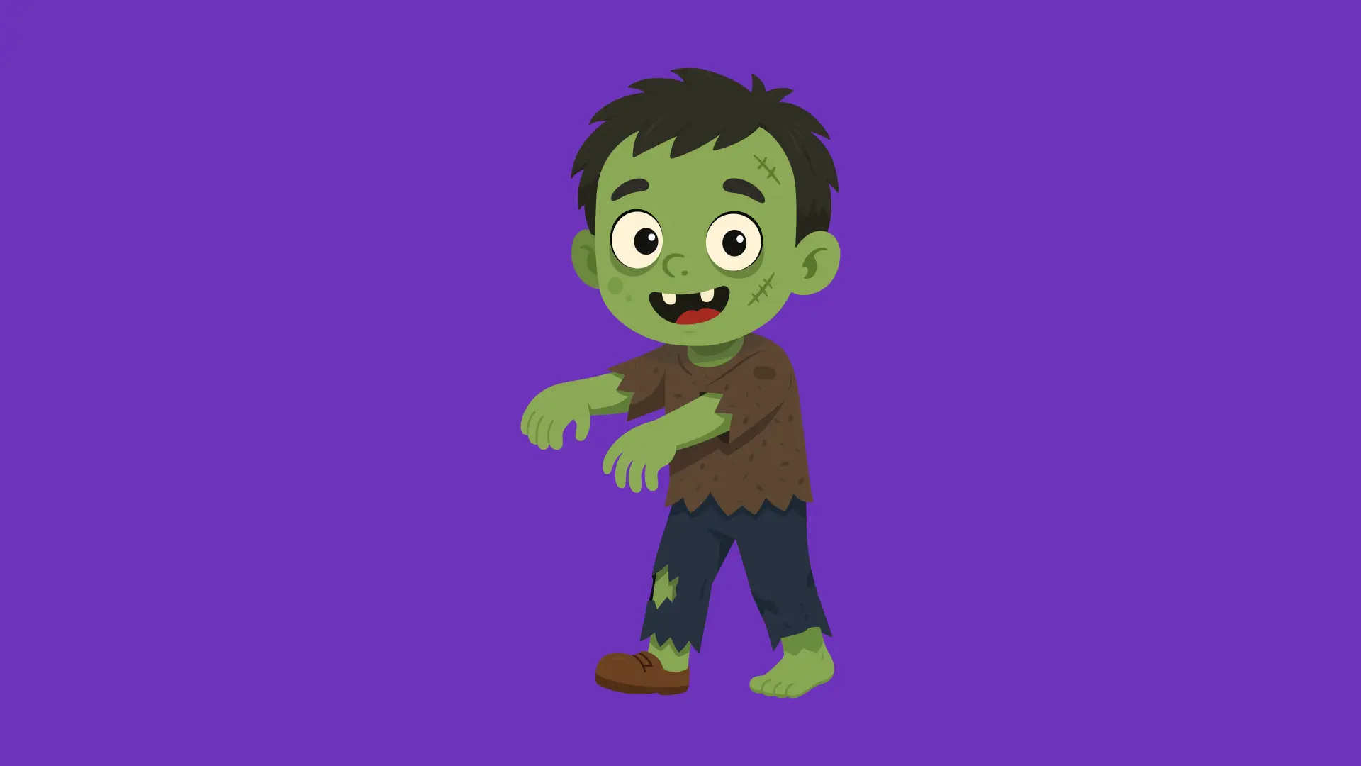 Animated Cute Zombie Boy Walking Purple Background Halloween