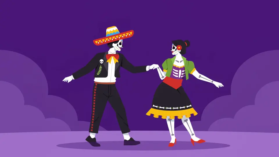 Animated Day of the Dead Skeleton Couple Dancing Dia de los Muertos