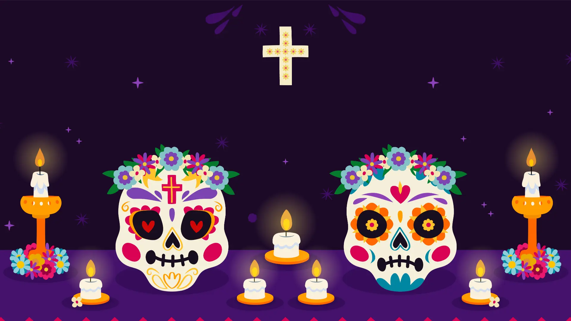 Animated Day of the Dead Sugar Skulls Altar with Candles