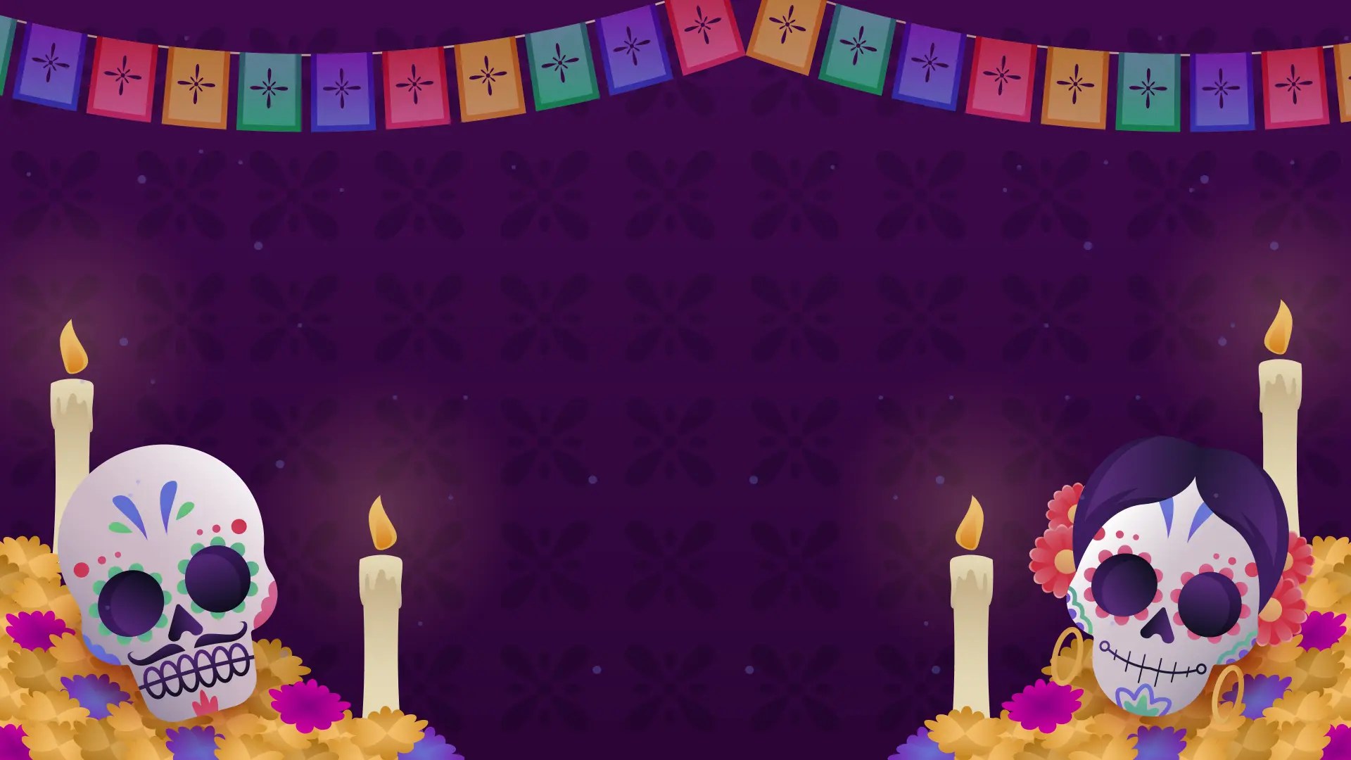 animated-day-of-the-dead-sugar-skulls-with-marigolds-and-papel-picado