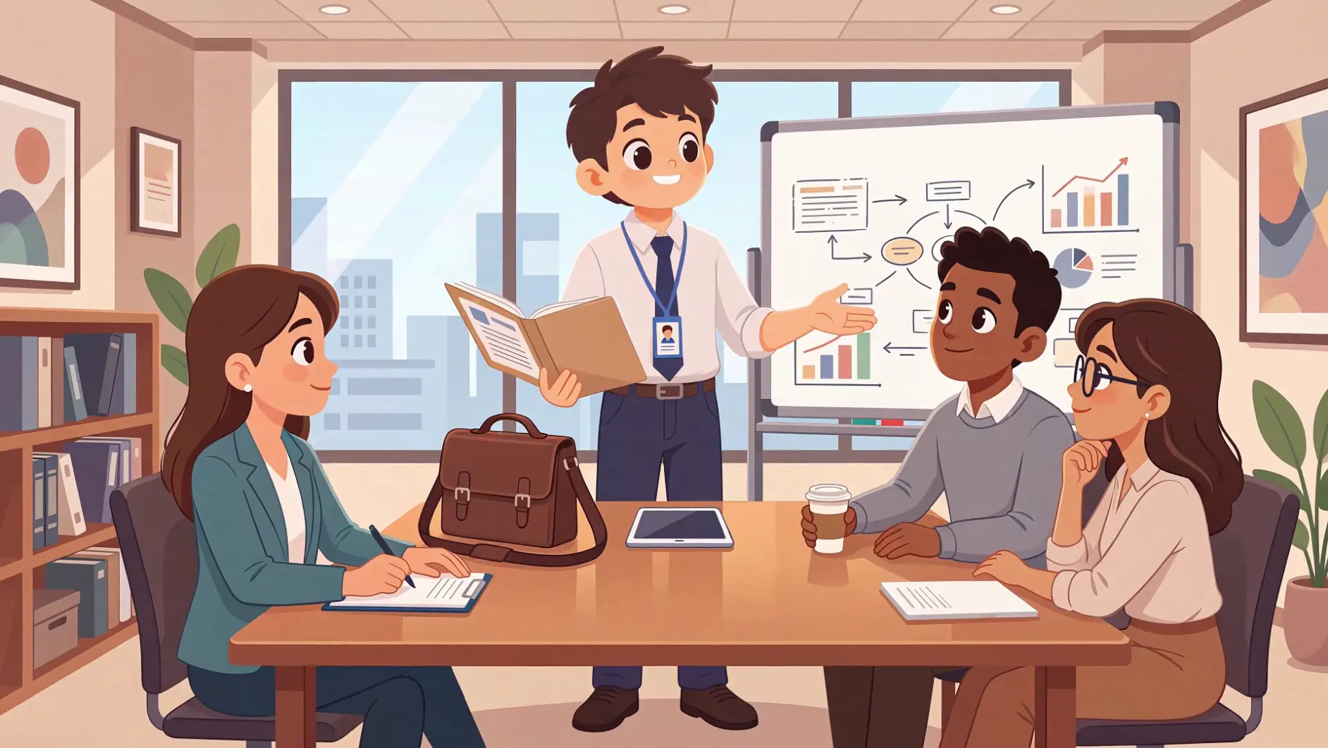 Animated Diverse Business Team Meeting Presentation In Office