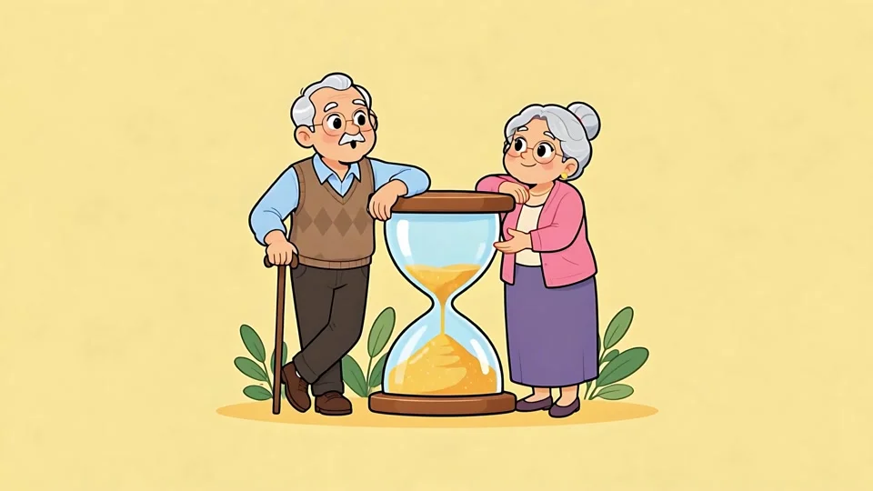 Animated Elderly Couple Hourglass Time Passing Aging