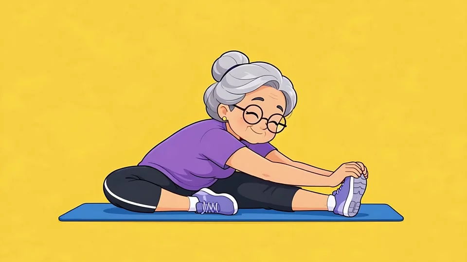 Animated Elderly Woman Stretching Yoga Mat Fitness Senior