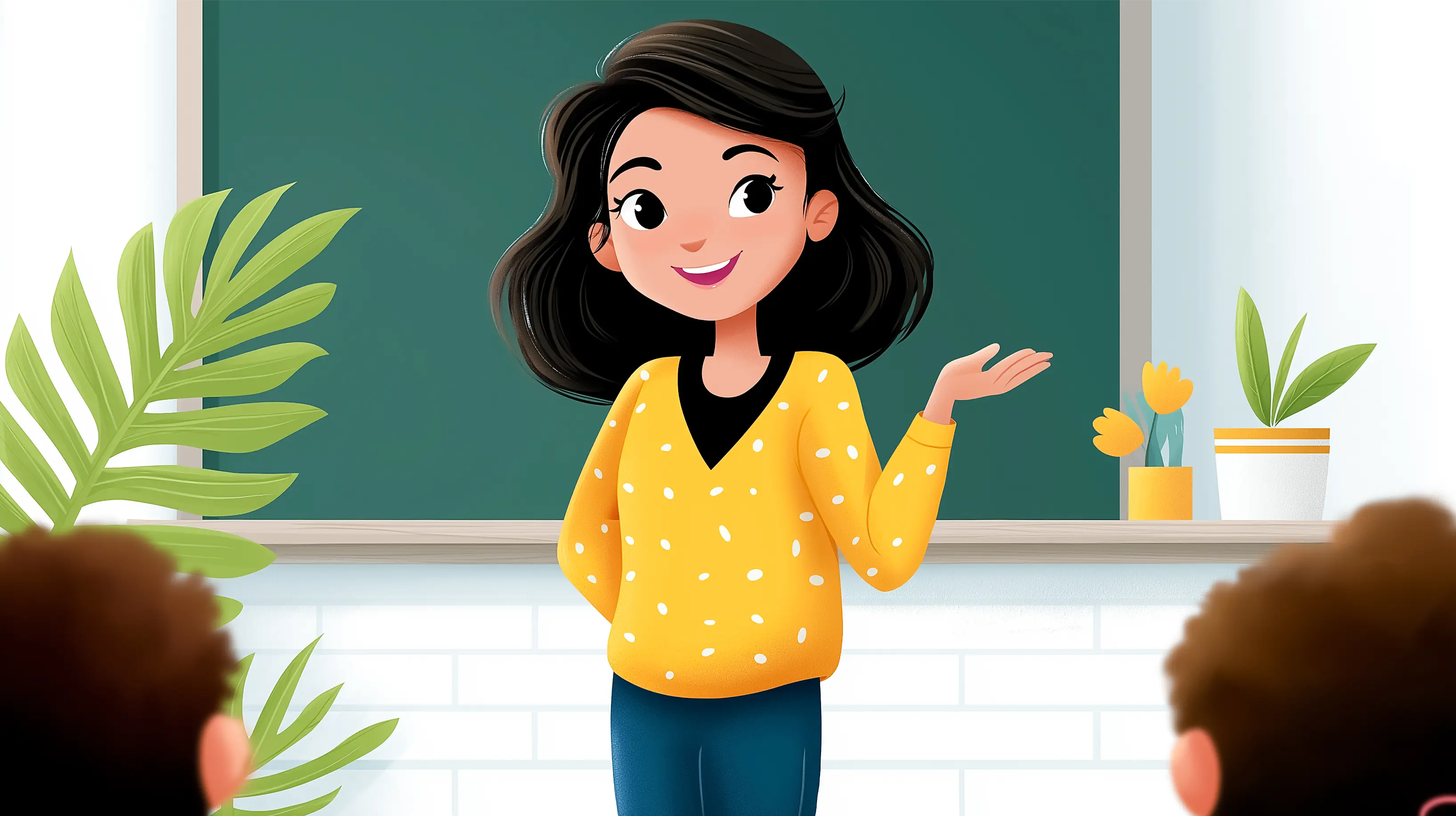 Animated Female Teacher Explaining Lesson To Students In Classroom