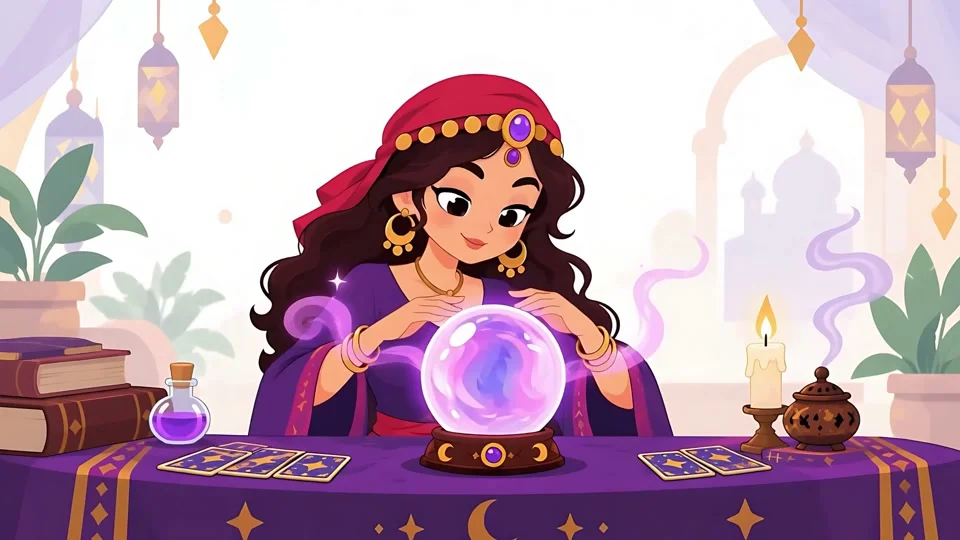 Animated Fortune Teller Glowing Crystal Ball Tarot Magic