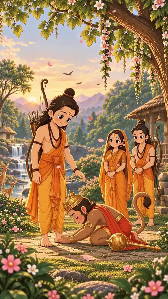Animated Hanuman Bowing To Lord Rama Sita Forest Vanvas
