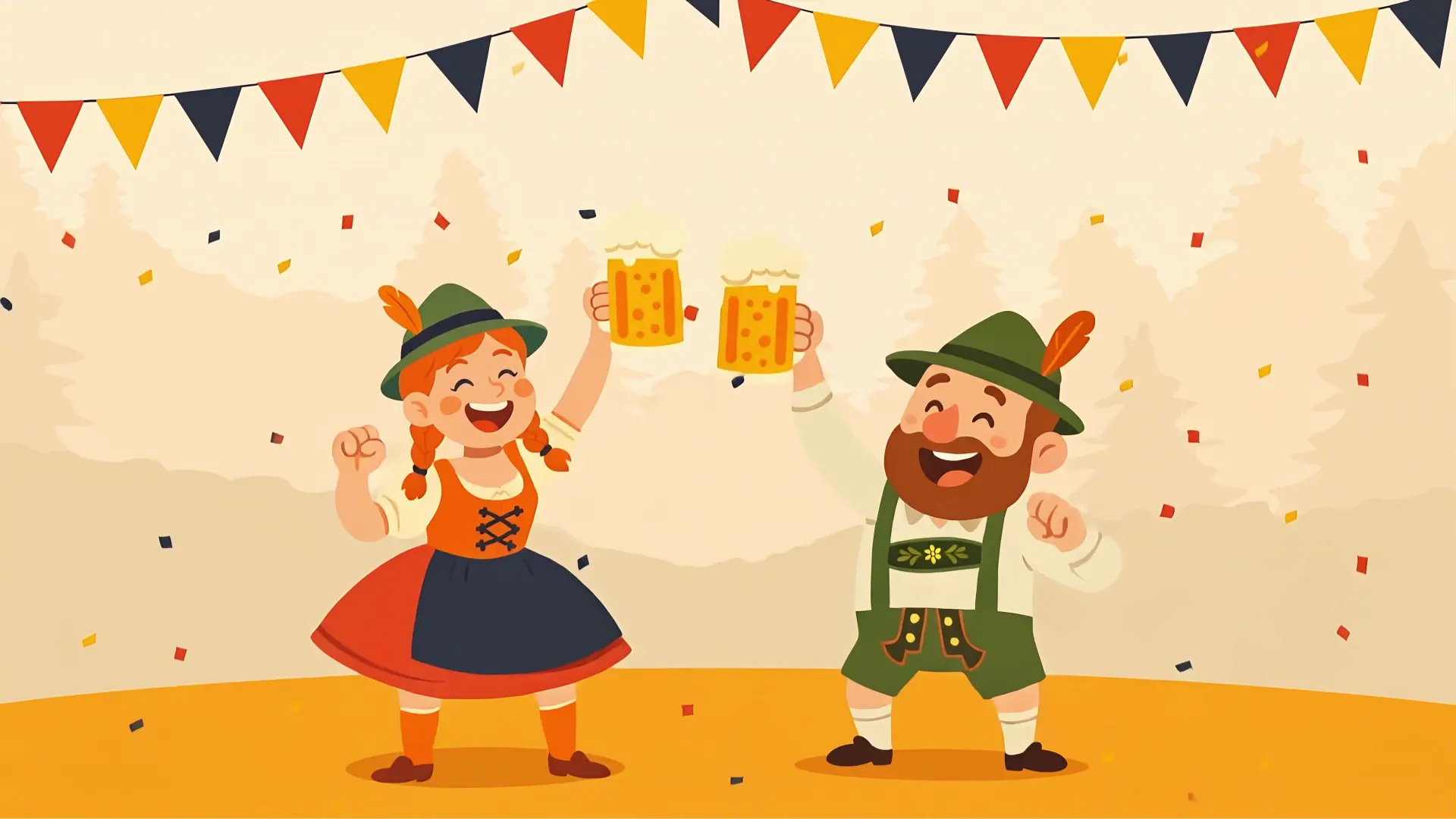 Animated Happy Couple Celebrating Oktoberfest with Beer Mugs