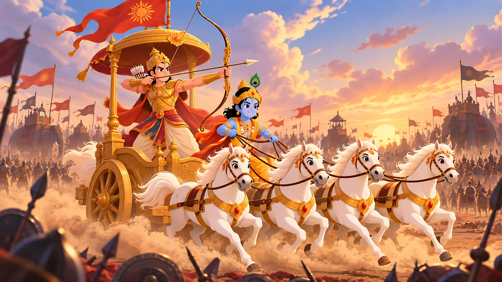 Animated Krishna And Arjuna on Chariot Mahabharata Kurukshetra War