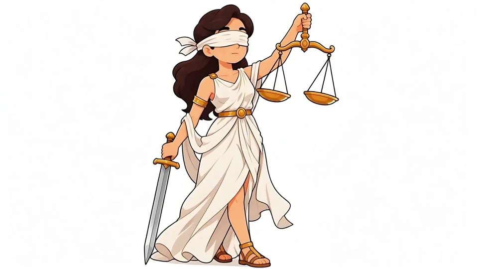 Animated Lady Justice Blindfolded Holding Scales Sword Law