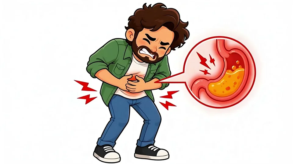 Animated Man Severe Stomach Ache Acid Reflux Heartburn