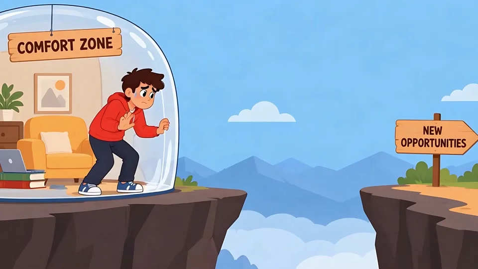 Animated Man Trapped Comfort Zone New Opportunities Banner