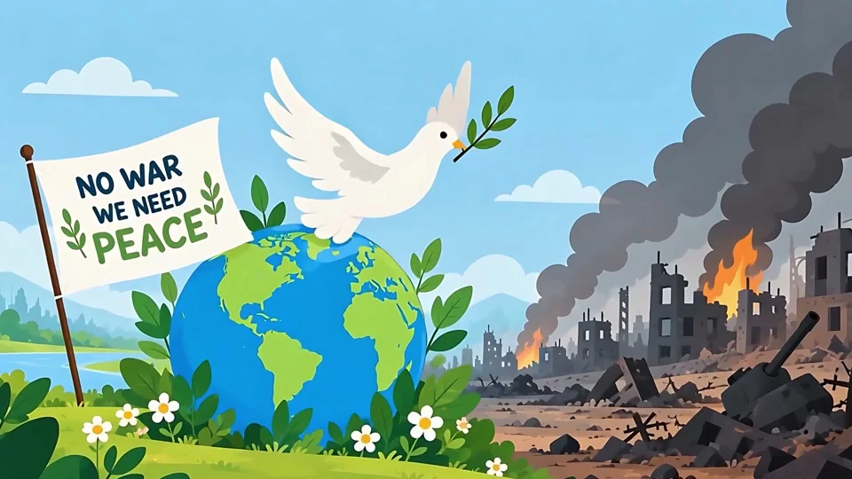 Animated Peace Sign Globe Dove War Destruction Concept