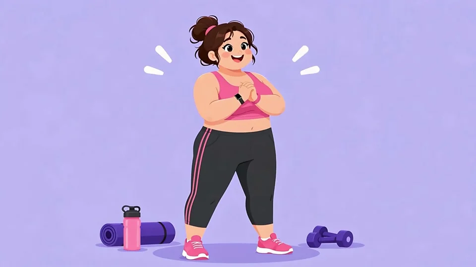 Animated Plus Size Woman Doing Squats Fitness Workout