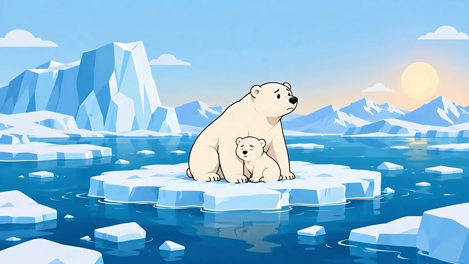 Animated Polar Bear Melting Ice Climate Change Banner