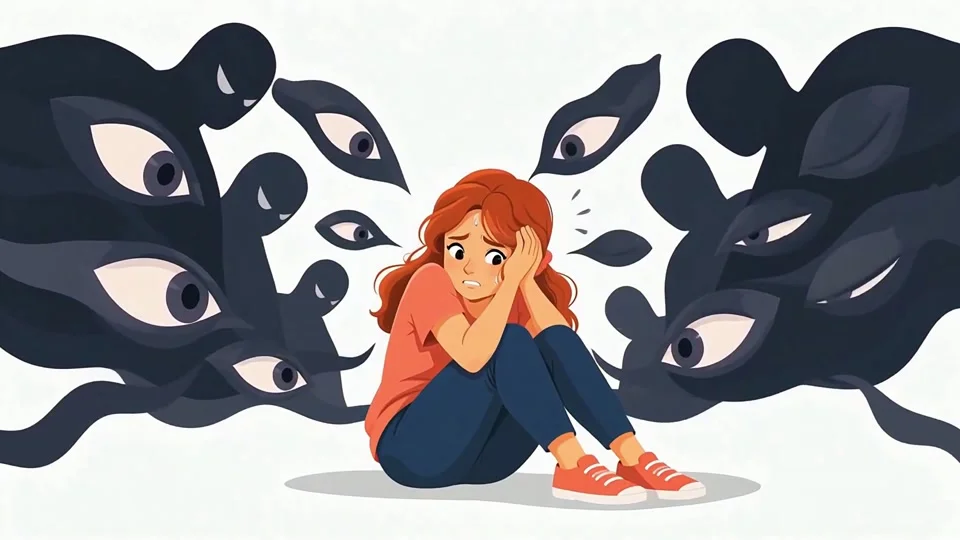 Animated Scared Girl Surrounded by Shadow Eyes Anxiety Paranoia