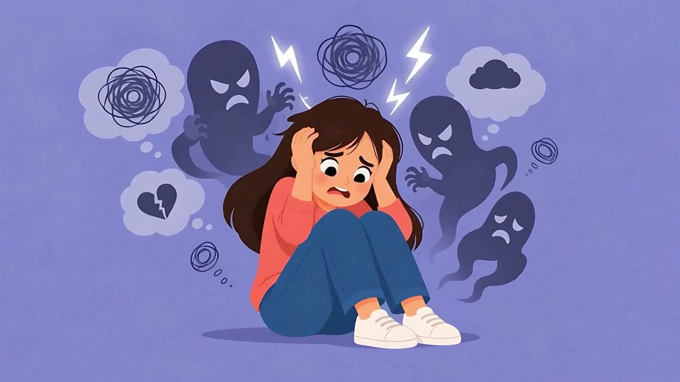 Animated Scared Woman Depression Anxiety Mental Health Demons