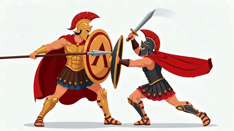 Animated Spartan Warriors Fighting with Spear and Shield Battle