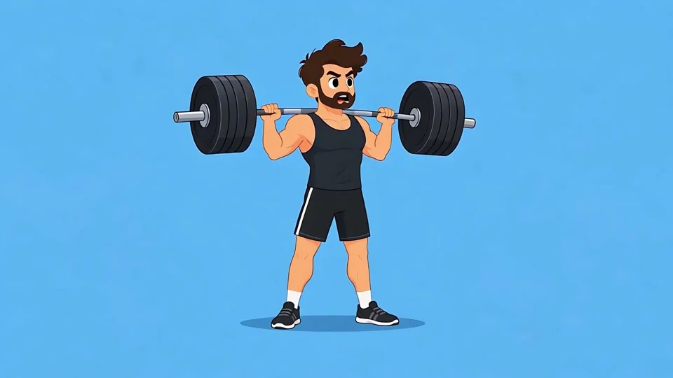 Animated Strong Muscular Man Barbell Squat Gym Workout