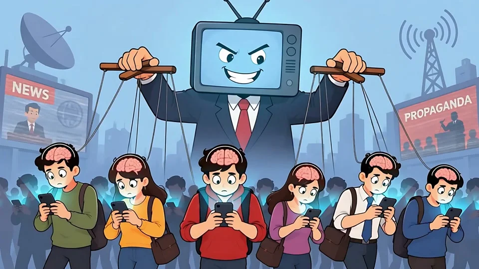 Animated Tv Head Puppeteer Controlling People Media Control