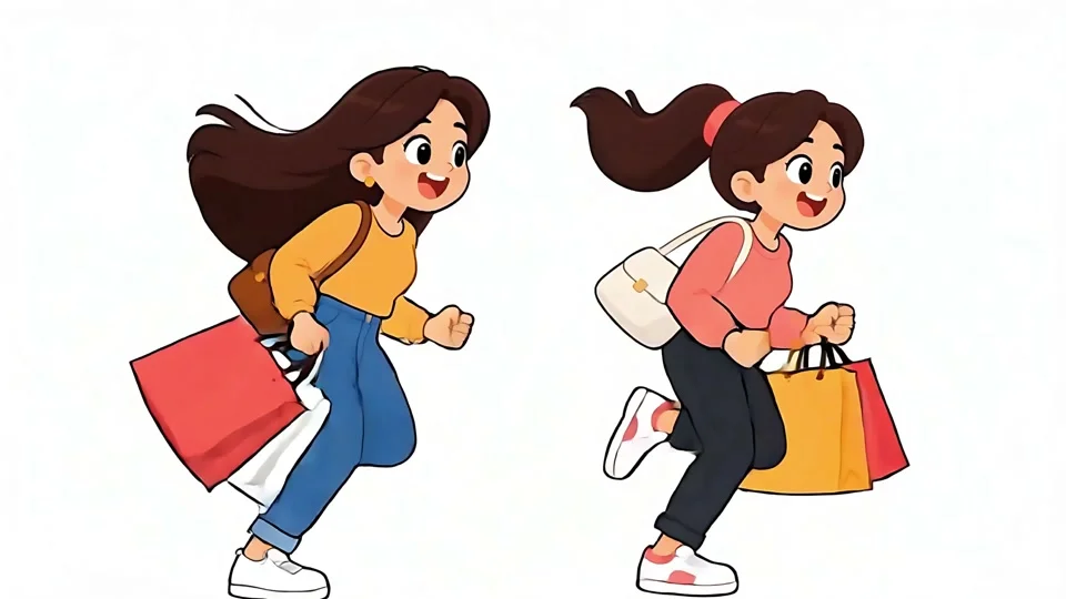 Animated Two Women Running with Shopping Bags Sale
