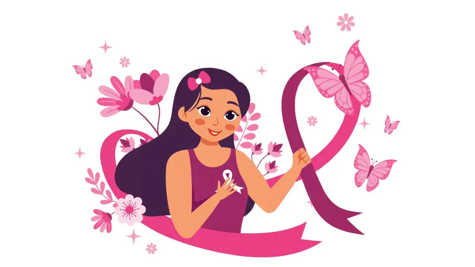 Animated Woman Holding Pink Ribbon Breast Cancer Awareness Support