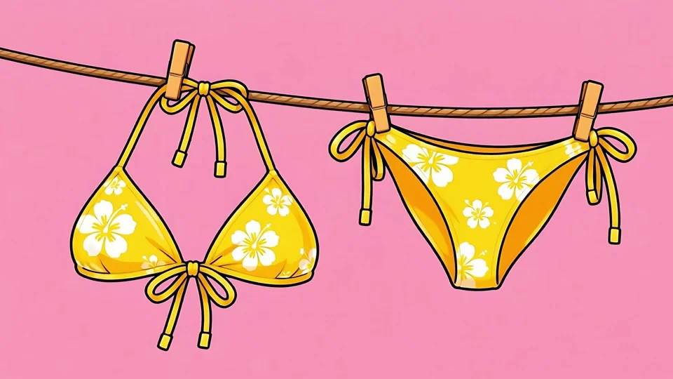 Animated Yellow Bikini Floral Pattern Clothesline