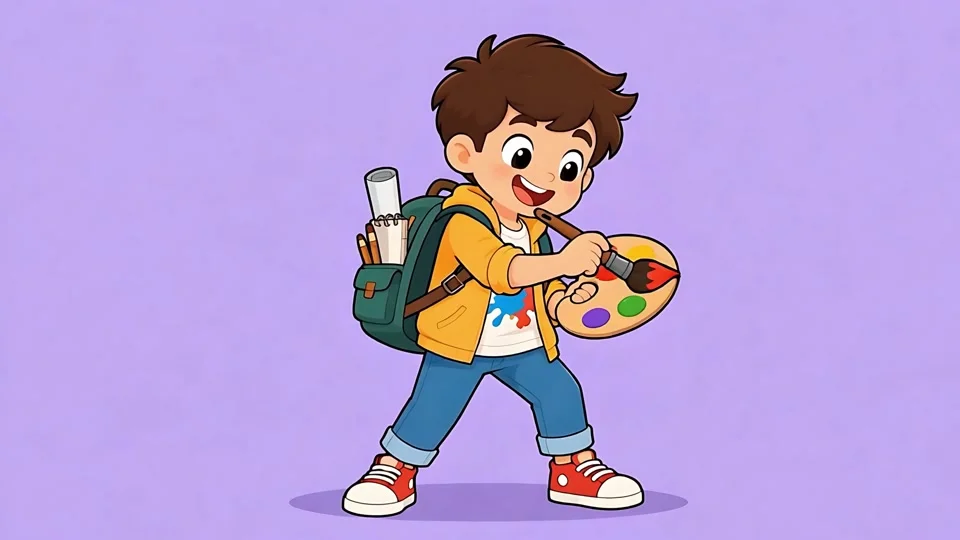 Cute Boy Artist Holding Paintbrush and Color Palette Animation