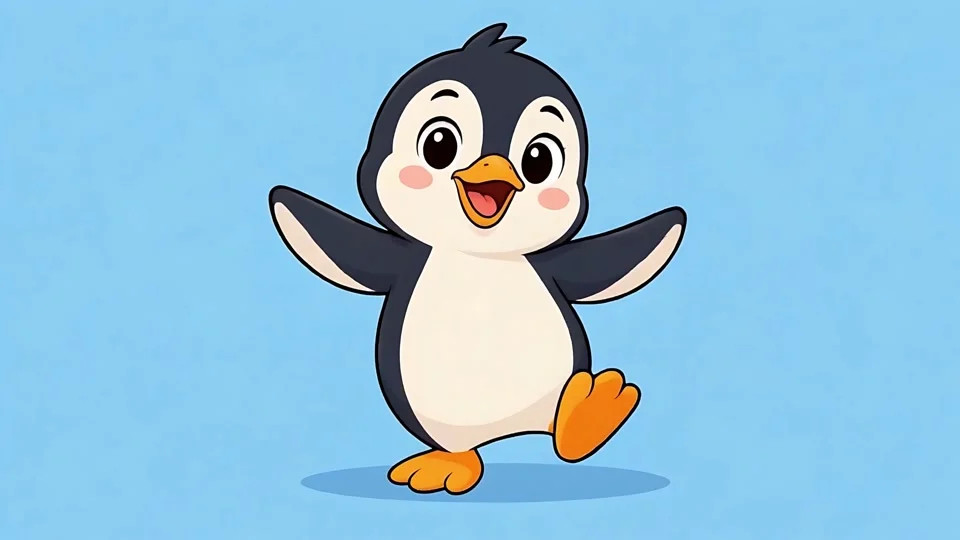 Cute Cartoon Baby Penguin Dancing and Smiling Animation